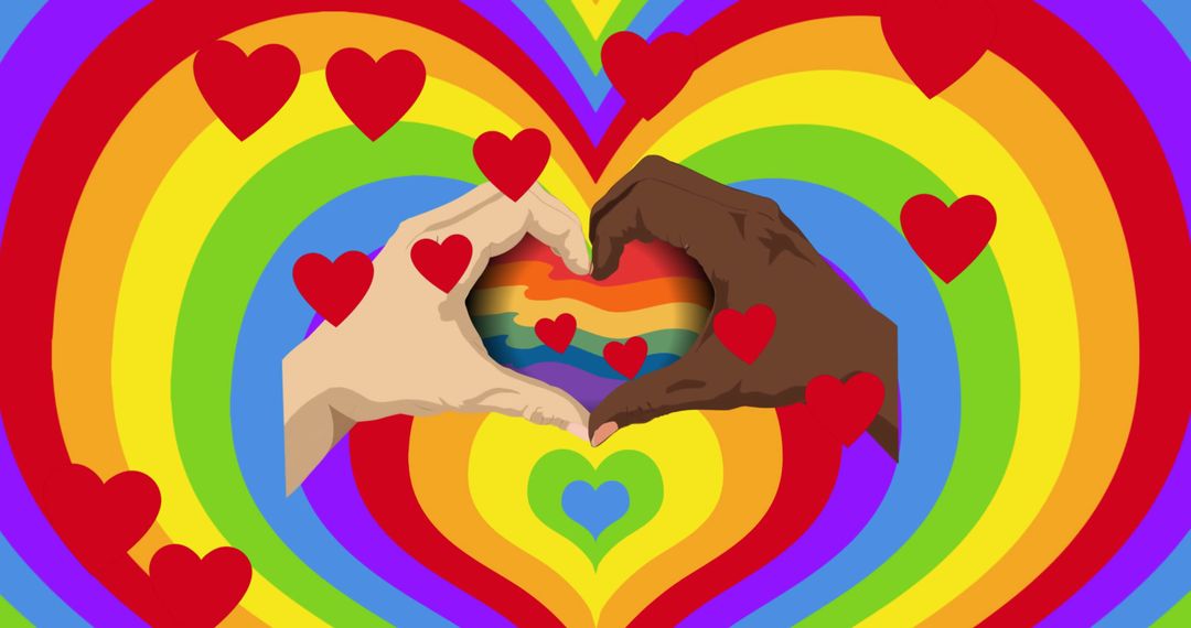 Diverse Hands Forming Heart with Rainbow Pride Colors