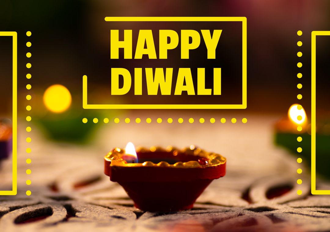 Diwali Greeting Card with Lit Diya Lamp, Festive Background - Download Free Stock Templates Pikwizard.com