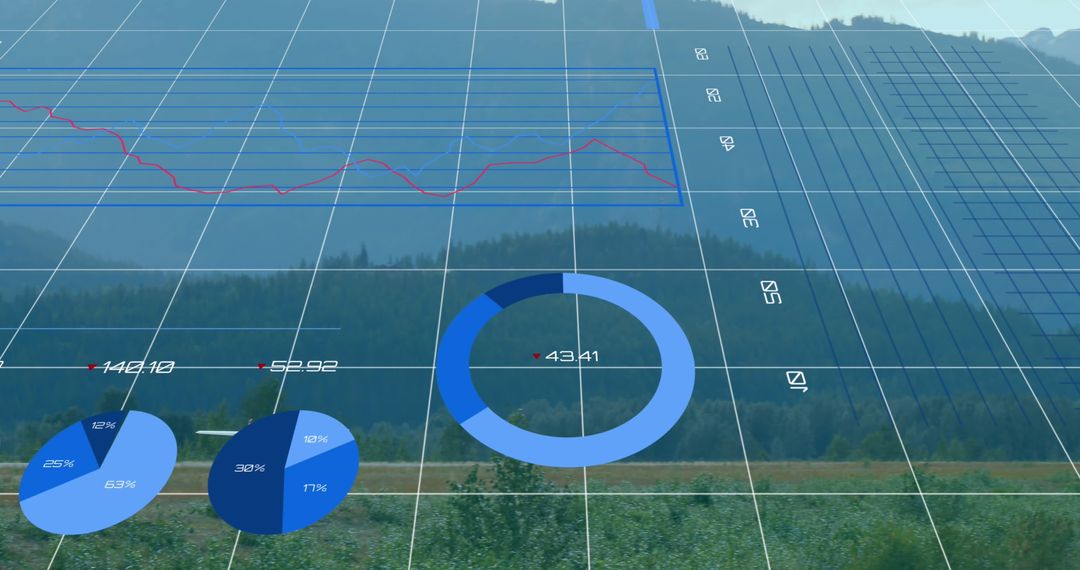 Financial Data Visualization Over Mountain Landscape