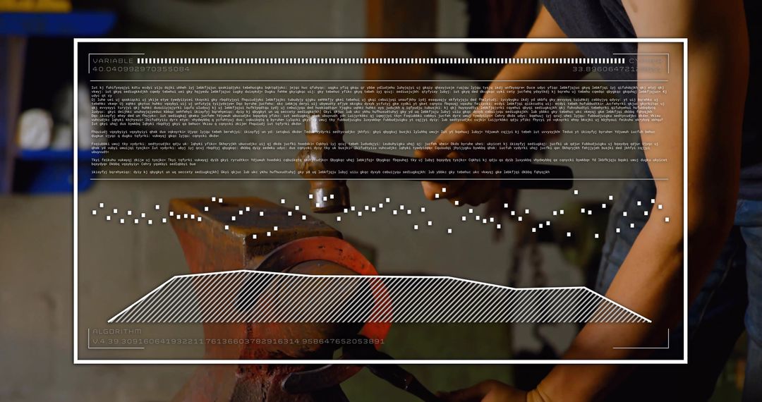 Blacksmith Hammering Metal with High-Tech HUD Overlay Sparks Creativity