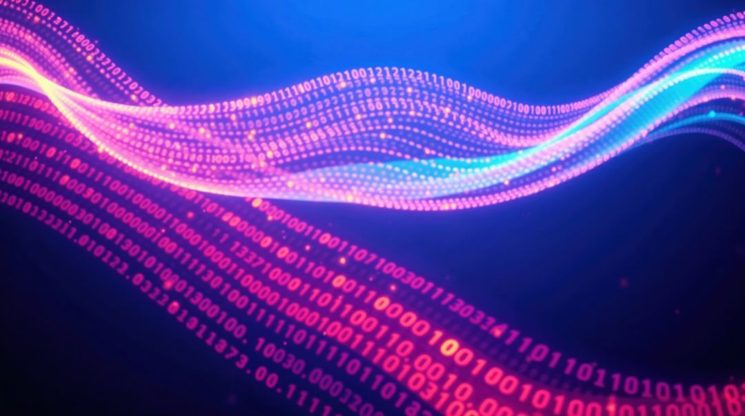 Neon Binary Light Streams in Futuristic Space