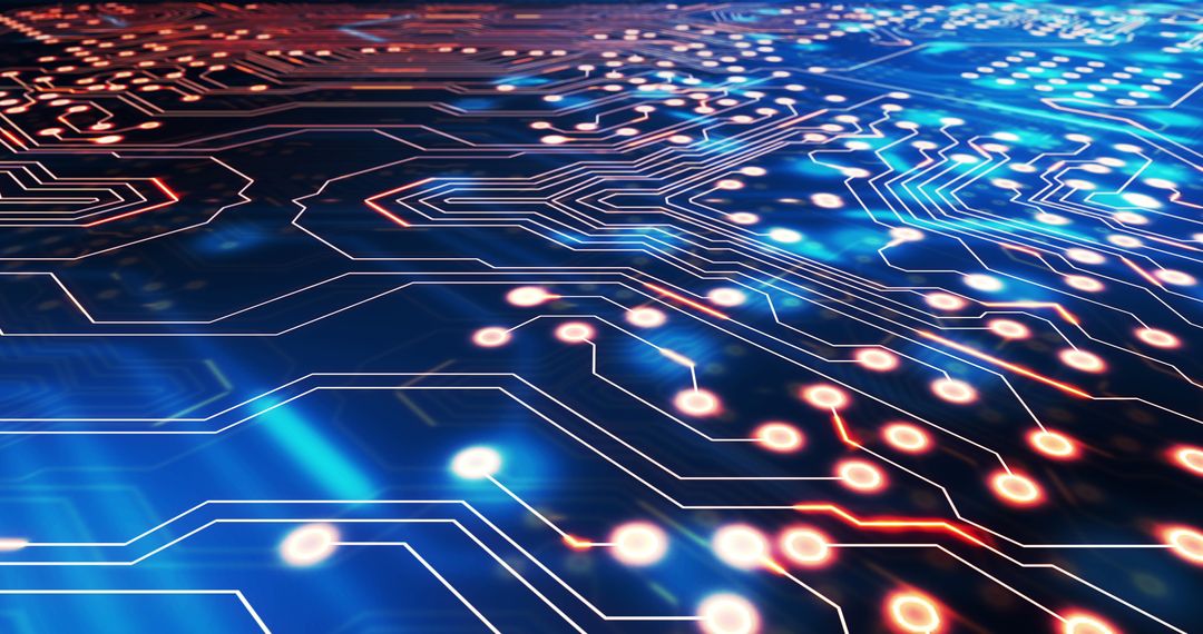 Futuristic Light Trails Moving Over Circuit Board