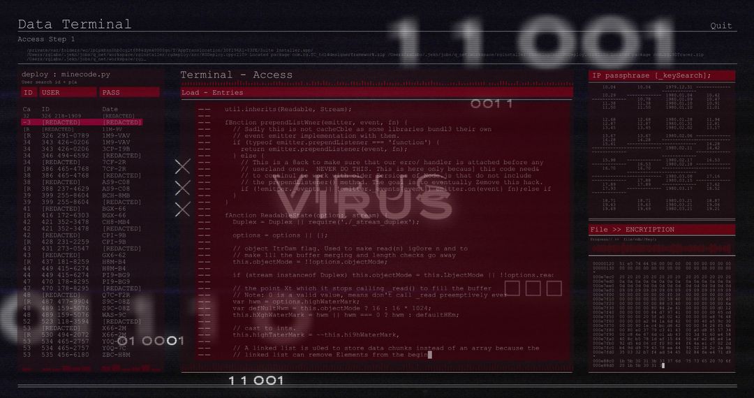 Computer Virus Alert in Digital Code Interface