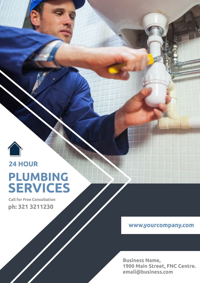 Professional Plumber Fixing Pipe for Plumbing Services Ad - Download Free Stock Templates Pikwizard.com