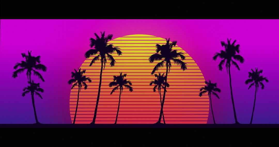 Retro Sunset with Moving Palm Trees in Vibrant Purple