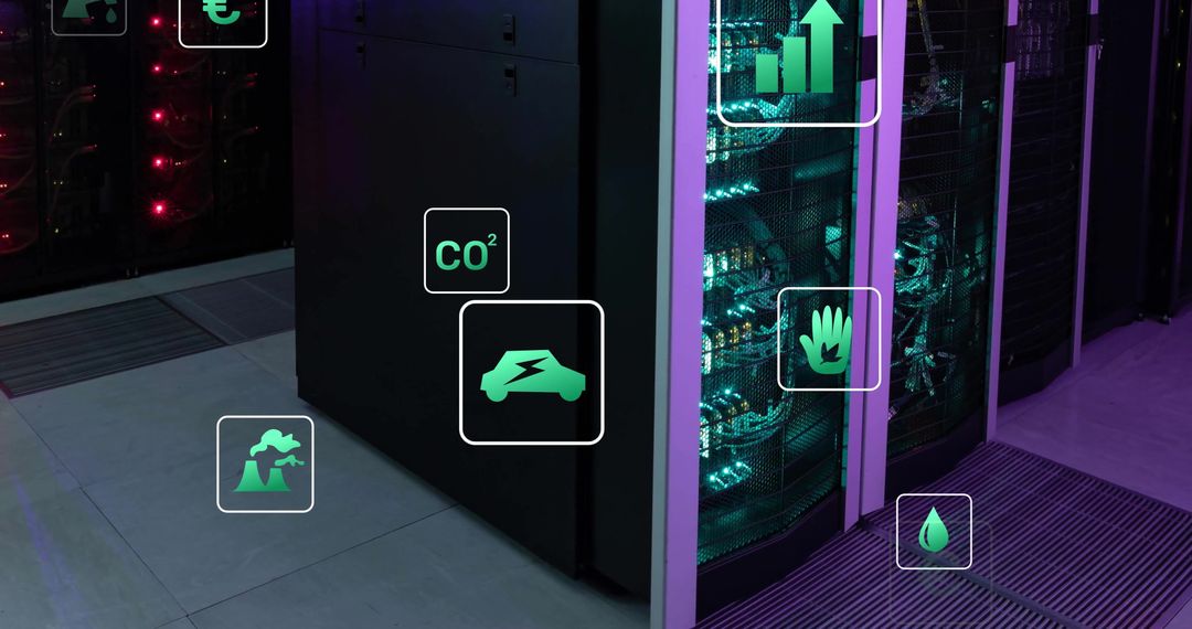 Eco Icons and Data Processing in Modern Server Room