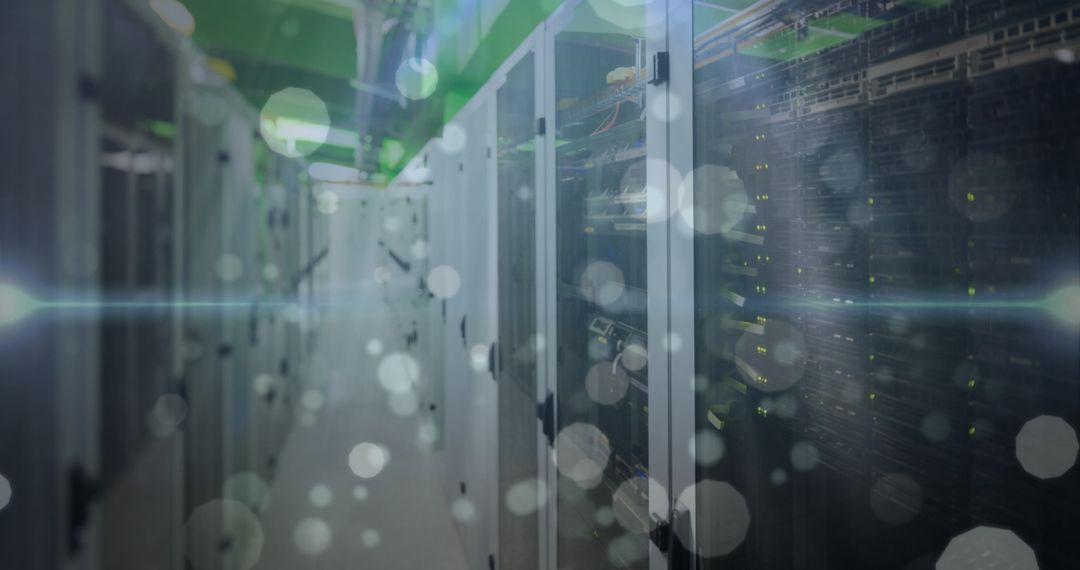 Blurred Tech Concept Mixing Working Servers and Light Patterns