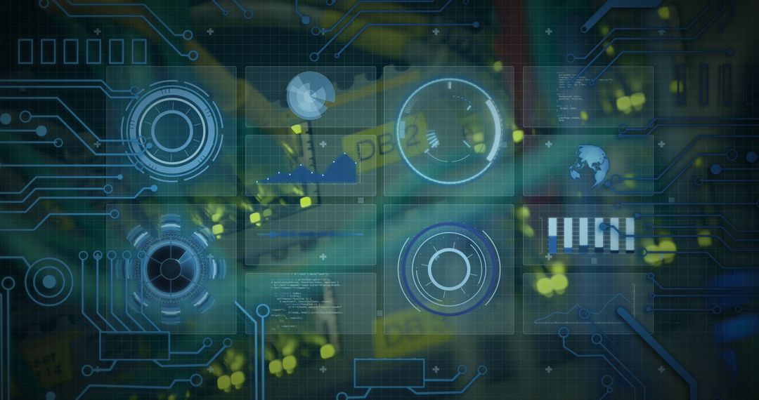 Futuristic Technology Interface with Digital Graphs and Circuits