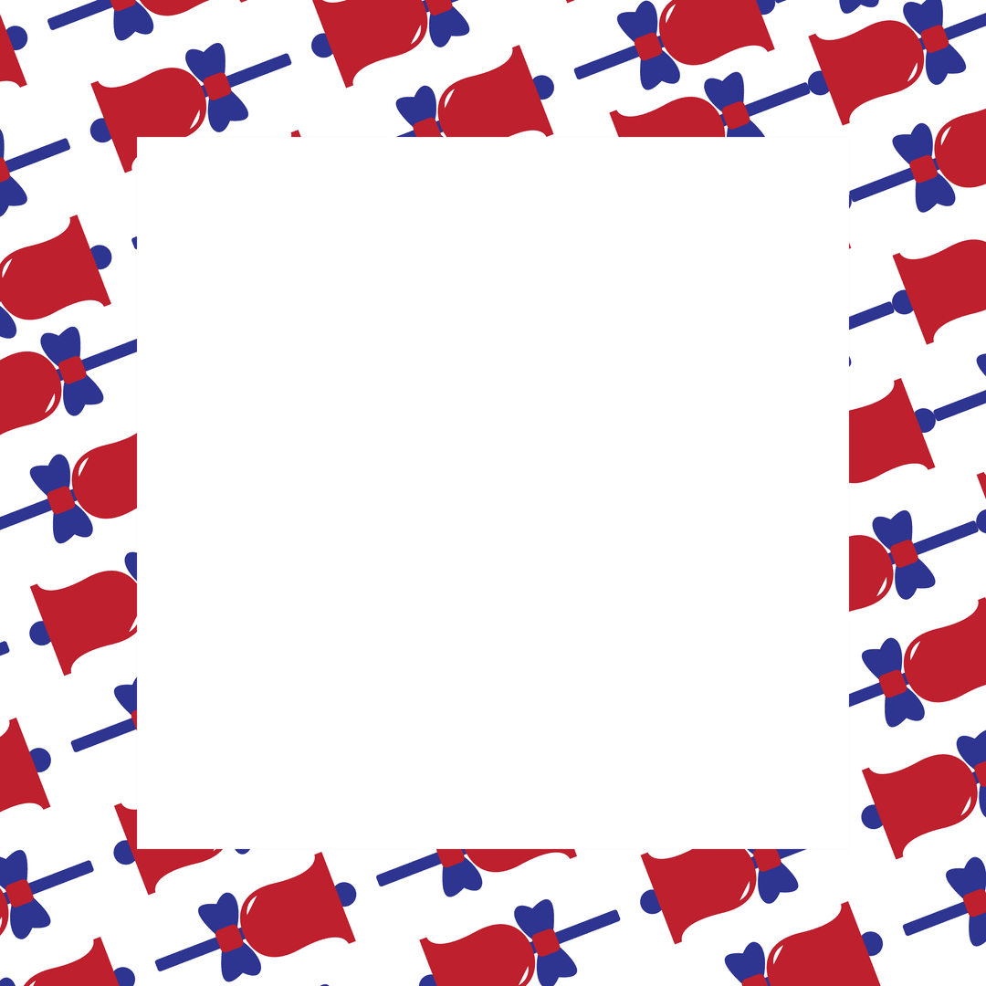 Seamless Transparent Frame with Red Bells and Blue Bows Pattern