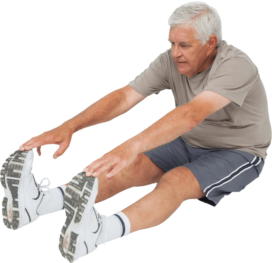 Transparent Senior Man Stretching Forward in Athletic Pose