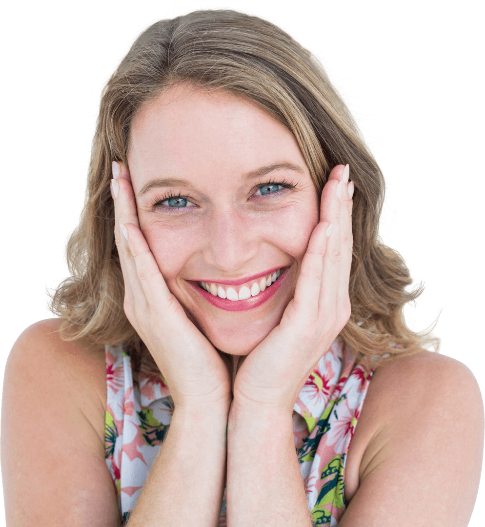 Smiling Woman with Happy Expression on Transparent Background
