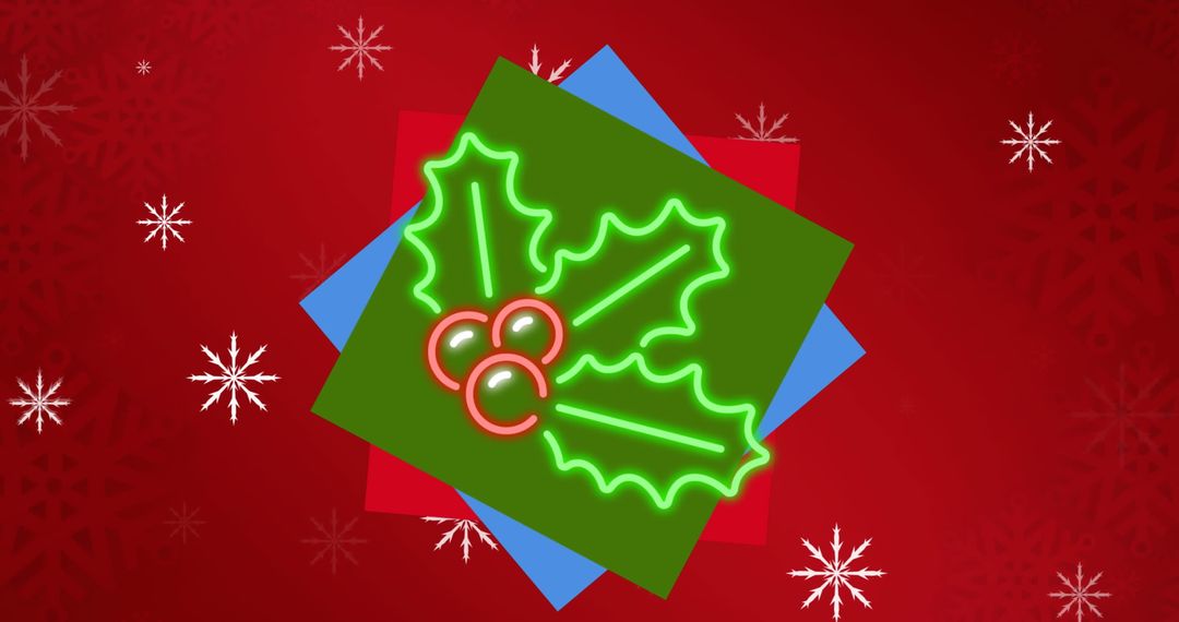 Festive Christmas Neon Holly with Snowflake Background