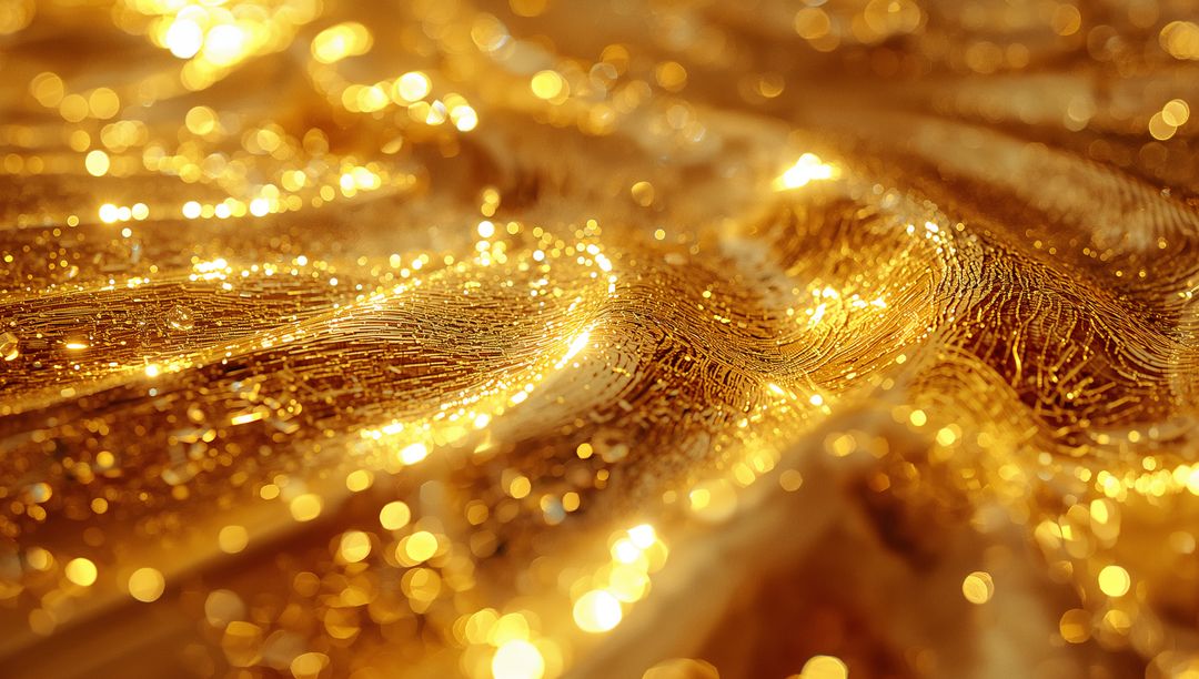 Lustrous Golden Waves with Sparkling Highlights in Studio Closeup