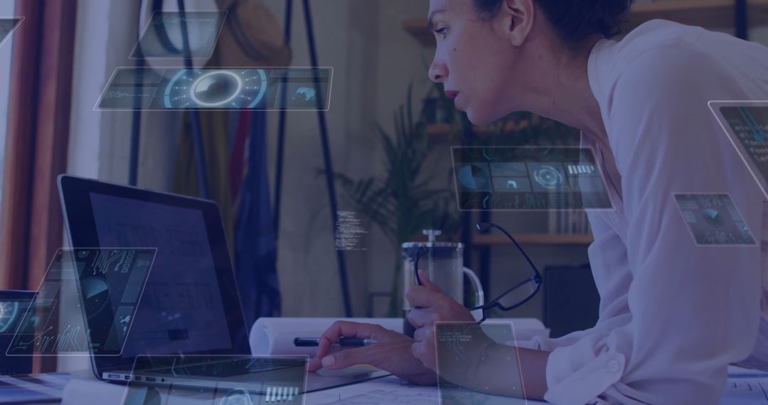 Focused Woman Engaging Technology for Productivity Boost