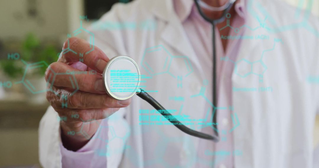 Doctor Analyzing Digital Healthcare Data with Holographic Interface