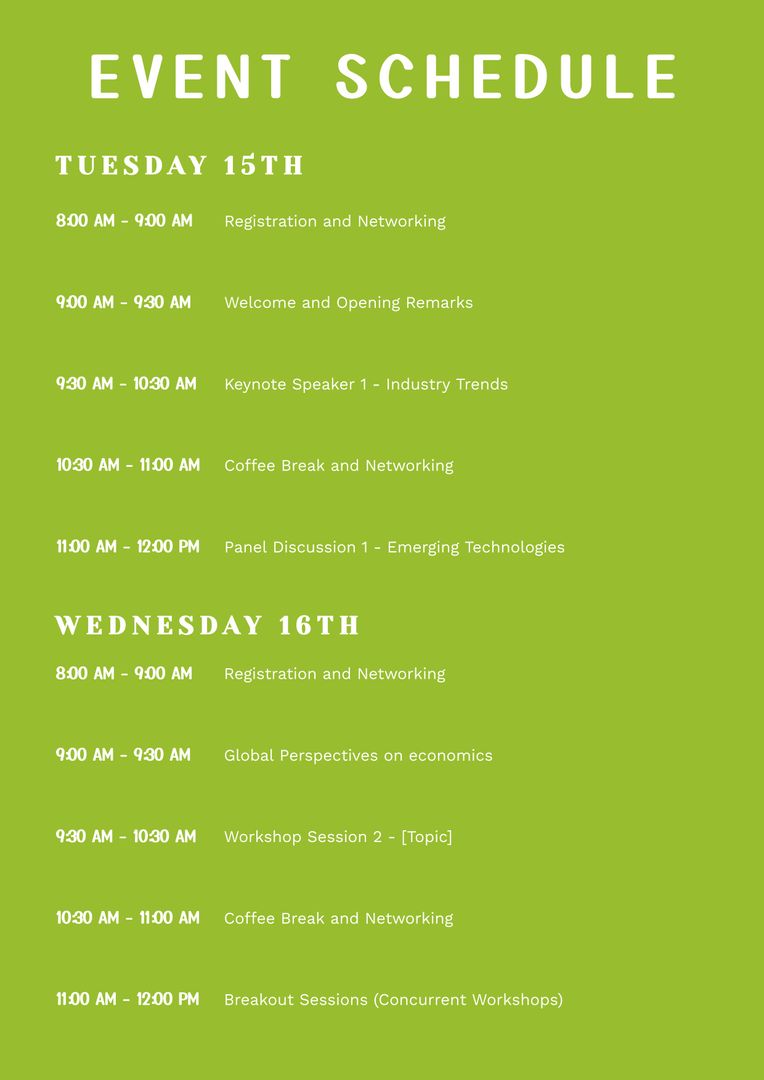 Two-Day Economics Seminar Schedule on Green Background - Download Free Stock Templates Pikwizard.com