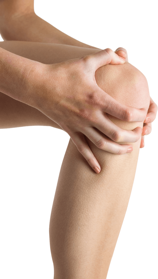 Transparent Female Hand Supporting Injured Knee Joint