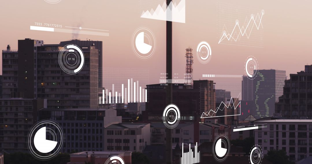 Futuristic Data Graphics and Reports Overmitting Downtown