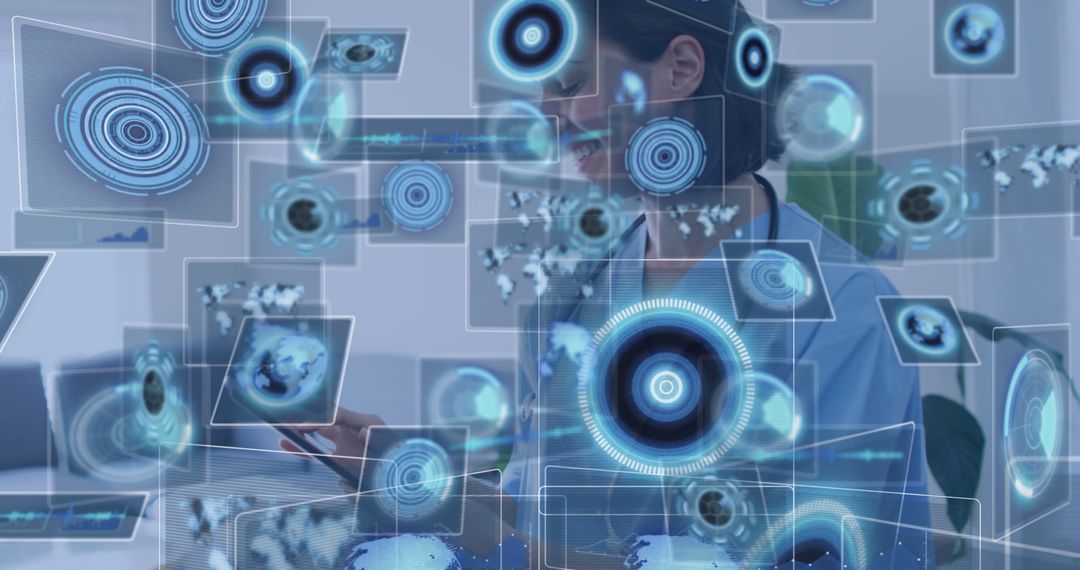 Future of Healthcare: Nurse Interacting With Holographic Interfaces