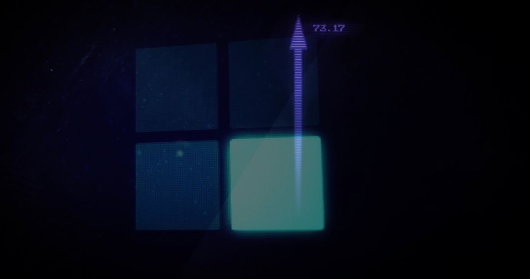 Glowing 2x2 Grid Showing Cyan Tile and Rising Purple Arrow Marking 73.17