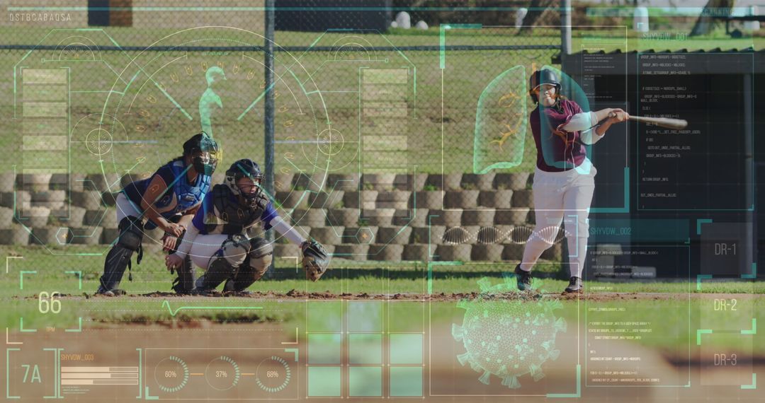 Baseball Players with Digital Interface in Action on Field