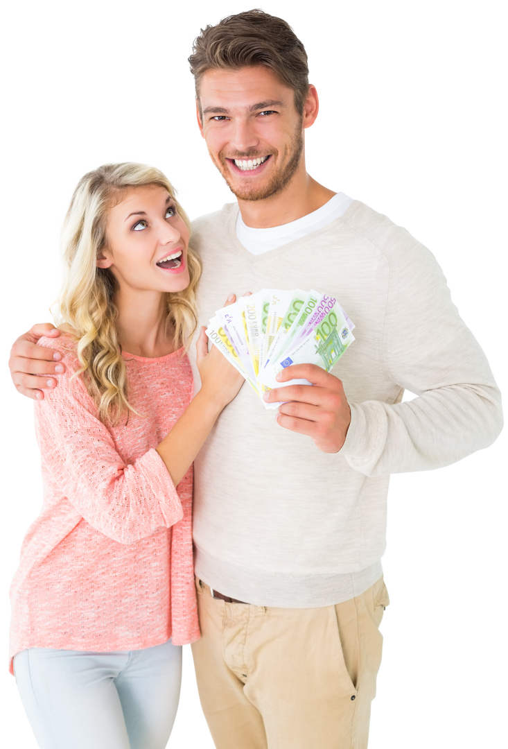 Happy Caucasian Couple Holding Money on Transparent Background - Download Free Stock Images Pikwizard.com