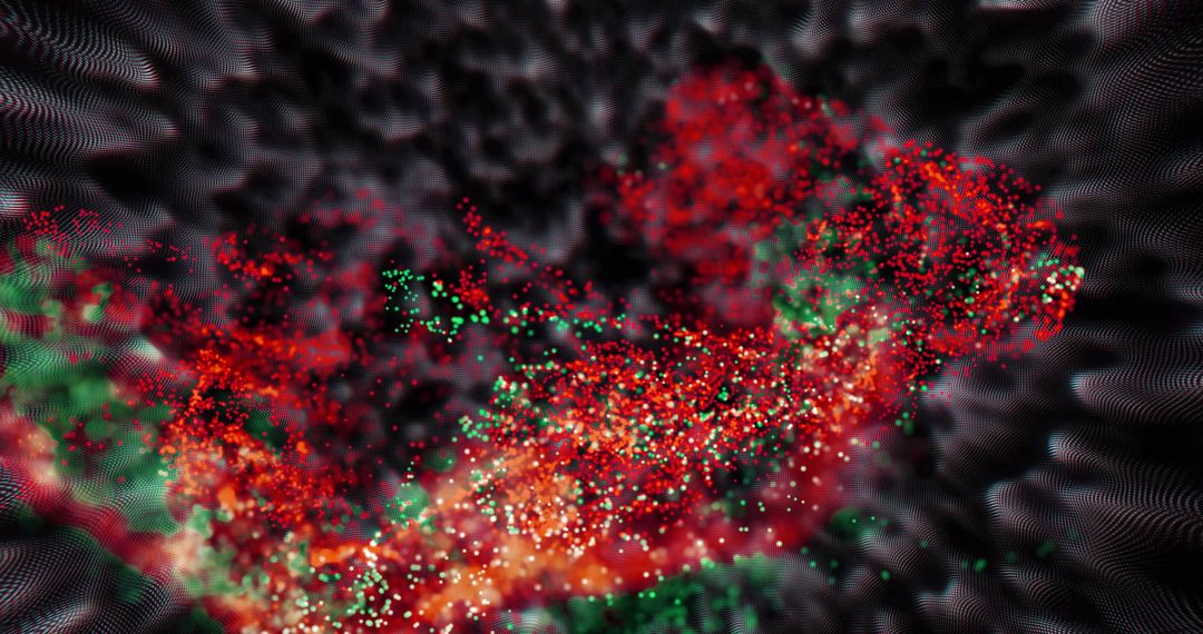 Abstract Red and Green Particle Burst on Dark Background