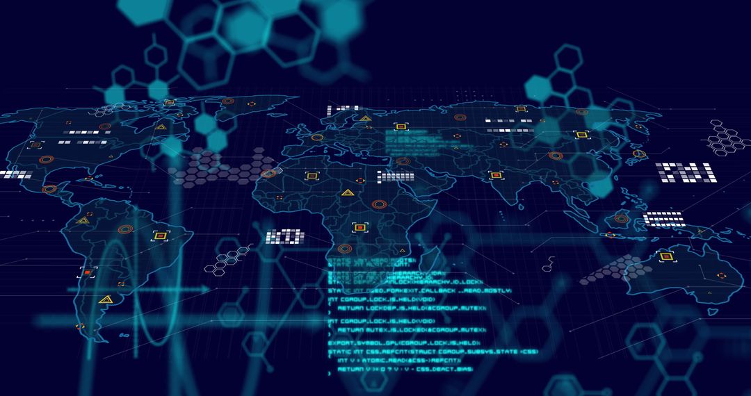 Global Data Processing and Cyber Connections on World Map