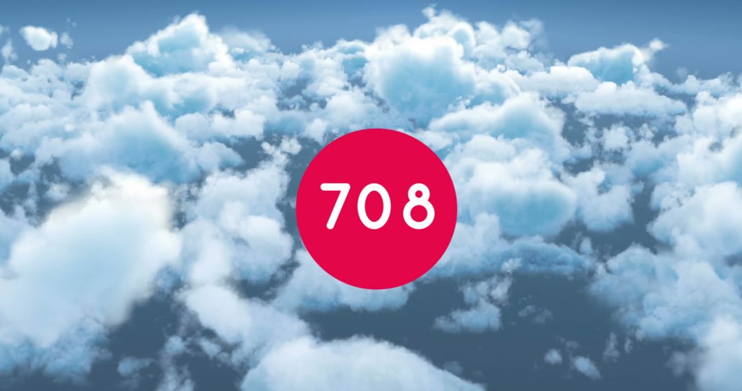 Floating Number 708 over Fluffy Clouds in Blue Sky