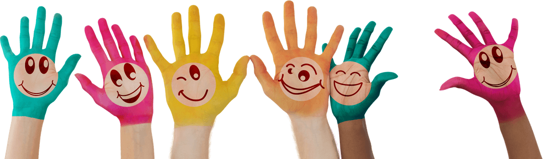 Transparent Hands with Colorful Smiley Faces High Five