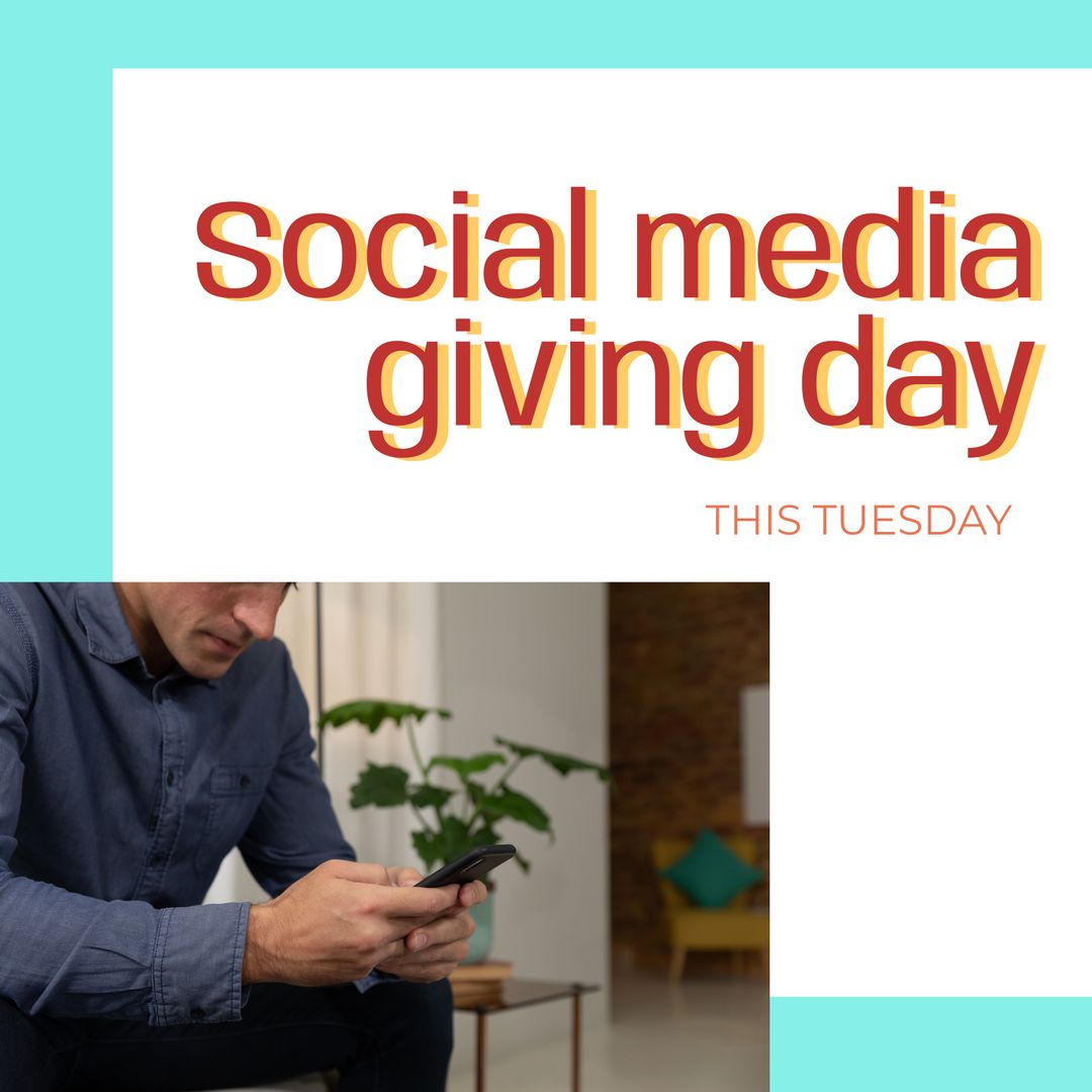 Social Media Giving Day Promotion with Man Using Smartphone - Download Free Stock Templates Pikwizard.com