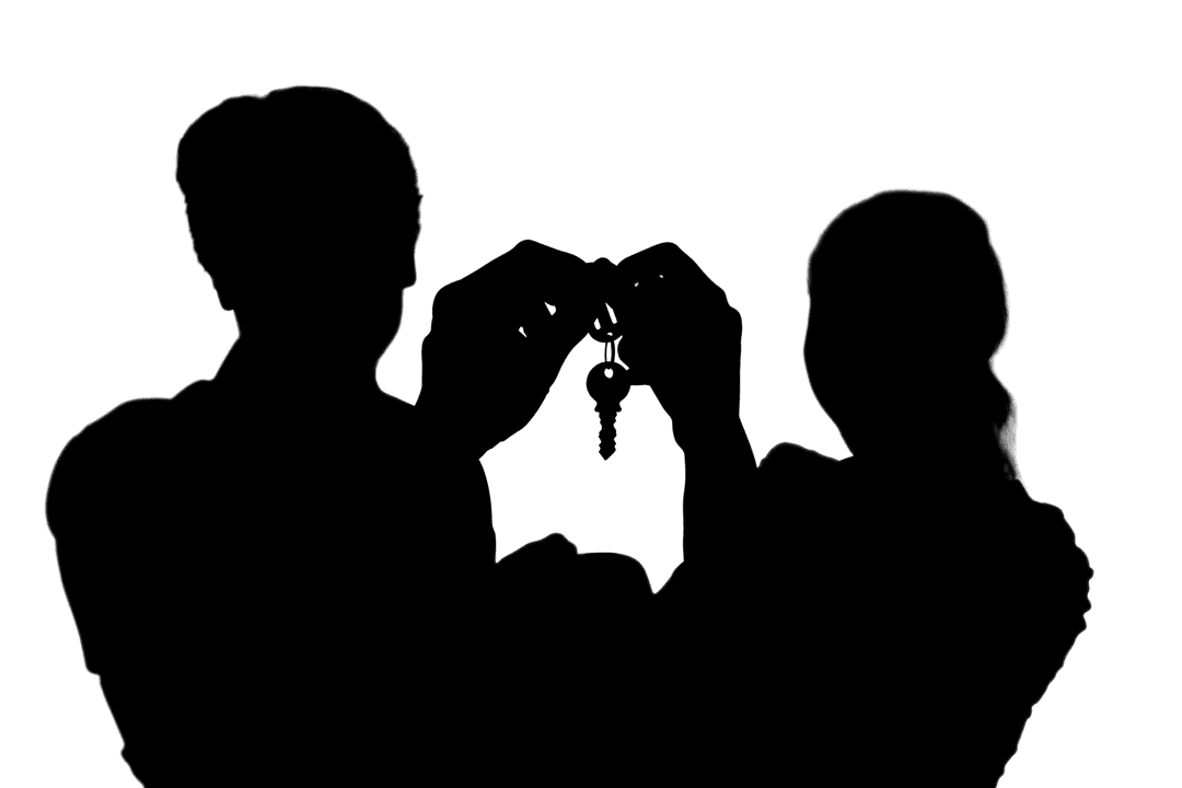 Silhouette of Couple with Keys on Transparent Background