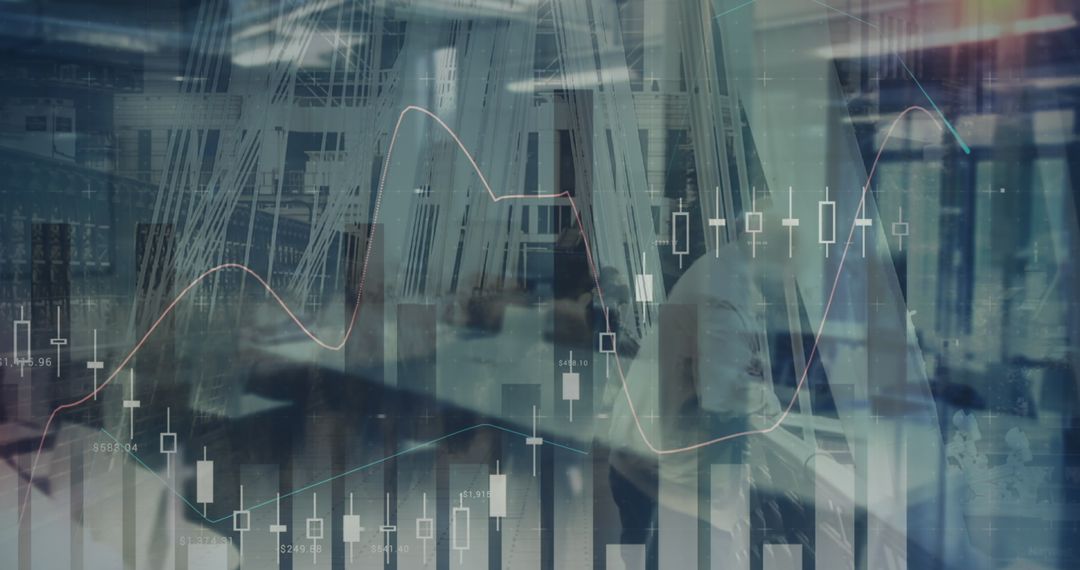 Composite of Digital Financial Data Overlaid on Cityscape