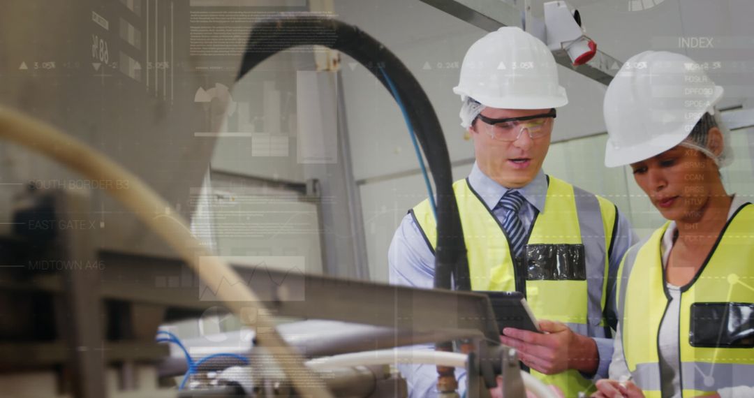 Industrial Engineers Analyzing Production Data in Factory