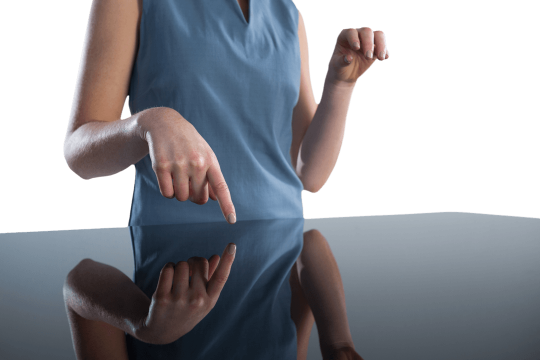 Businesswoman Interacting with Transparent Touch Interface