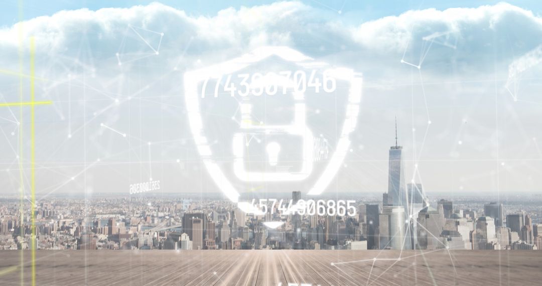 Digital Security Concept with Padlock Symbol and Cityscape