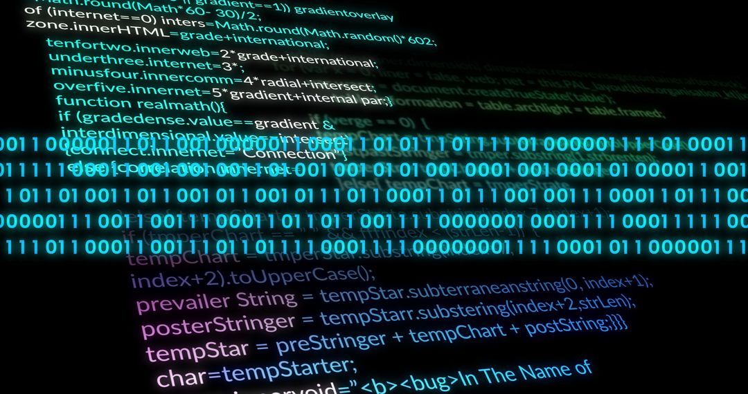 Digital Binary Code with Green and Purple Programming Interface