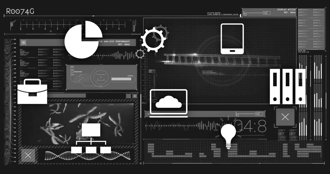 Futuristic Data Processing and Digital Interface Elements