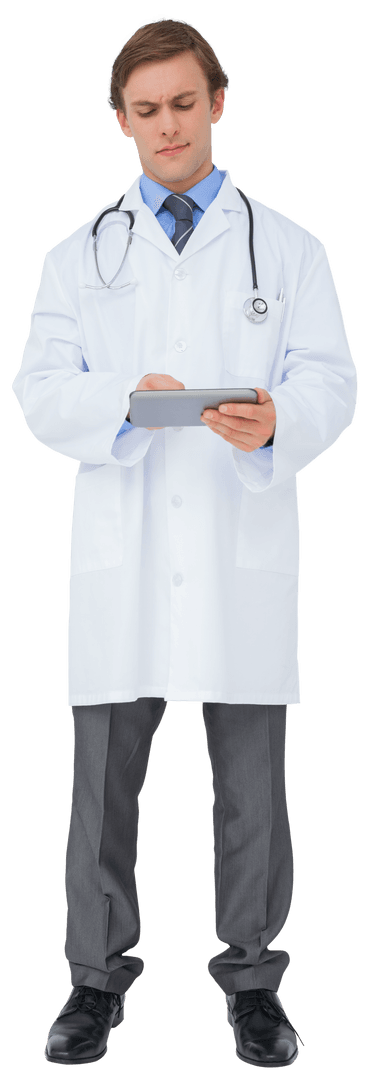 Transparent Image of Young Doctor Using Tablet PC