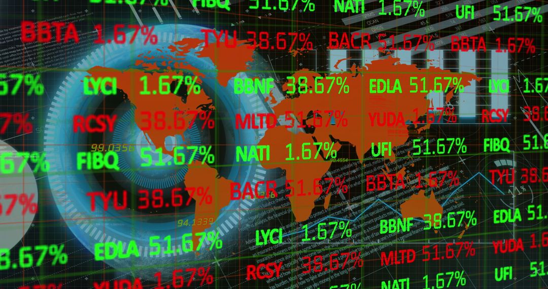 Global Financial Data Display with World Map and Digital Screen