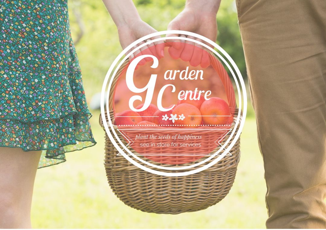 Couple Carrying Basket of Produce Promoting Garden Center Community