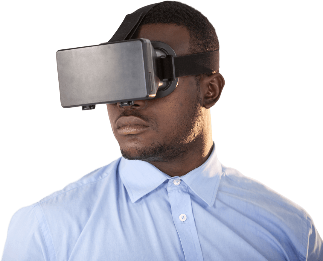 Transparent Virtual Reality Headset on Thoughtful Professional