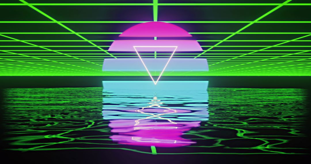 Futuristic Neon Cyberpunk Design With Grid and Reflection