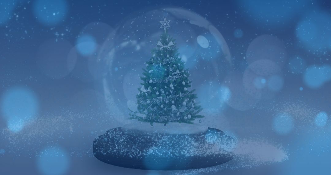 Christmas Tree Snow Globe Amidst Falling Snow and Holiday Lighting - Free Images, Stock Photos and Pictures on Pikwizard.com