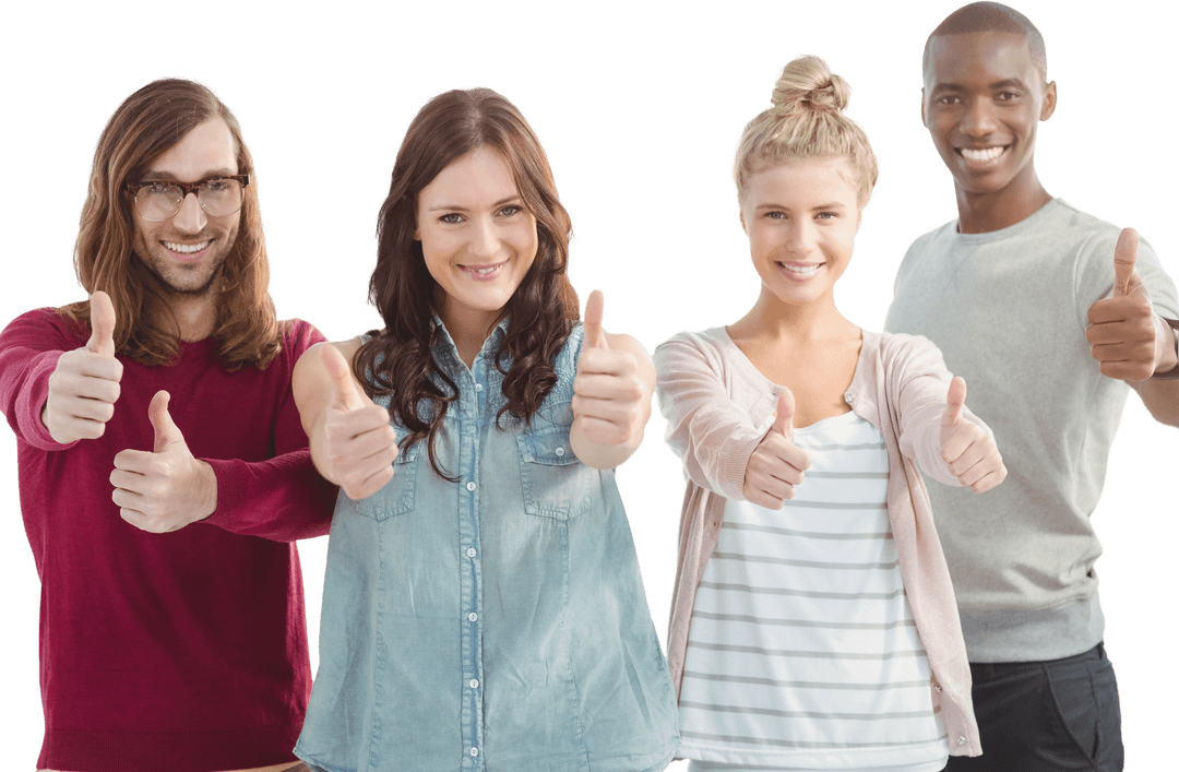 Diverse Group of Smiling Young Adults Giving Thumbs Up Transparent Background