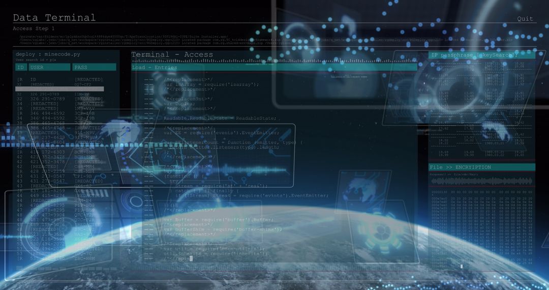 Digital Data Processing Overlay on Earth with Interface Elements