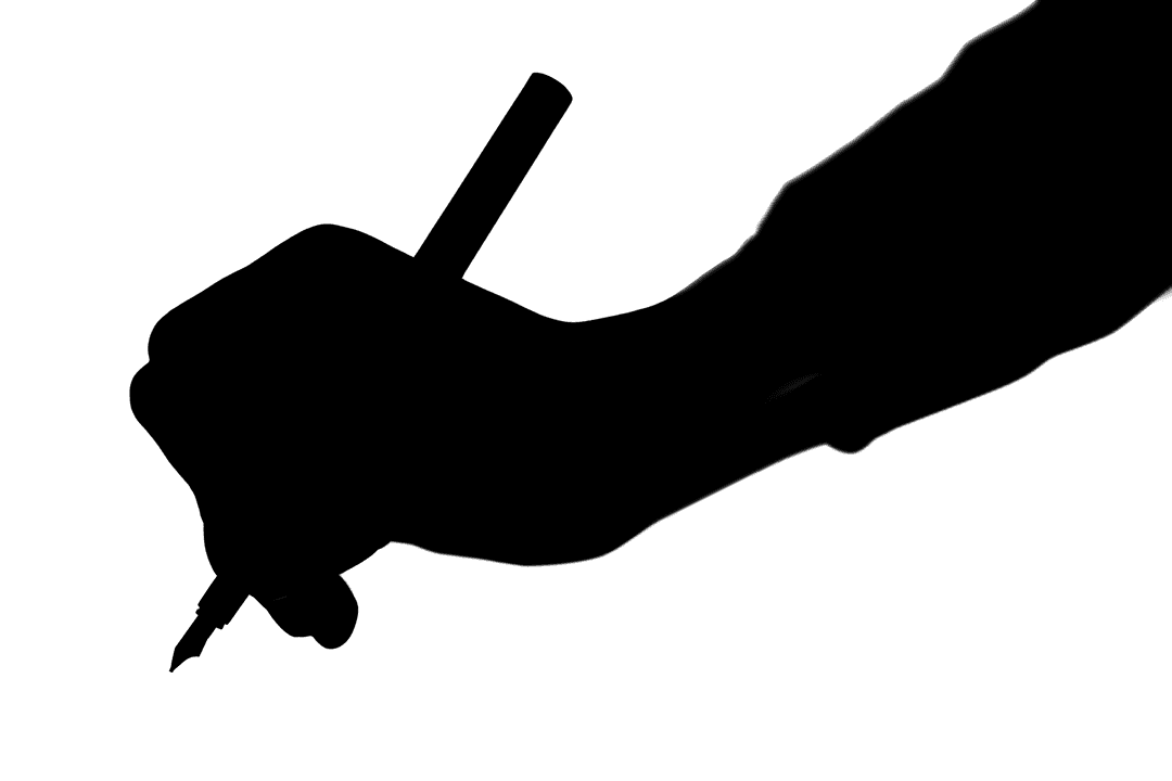 Creative Hand Holding Ink Pen Vector Silhouette on Transparent Background