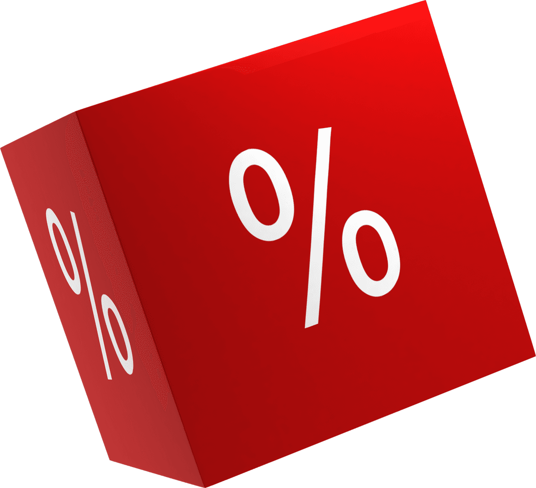 Transparent Red Cube with White Percentage Symbols Vector