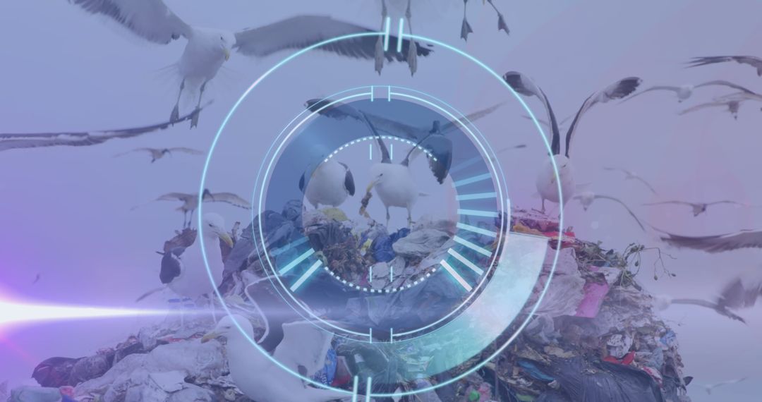 Seagulls Scavenging in Landfill Amidst Garbage