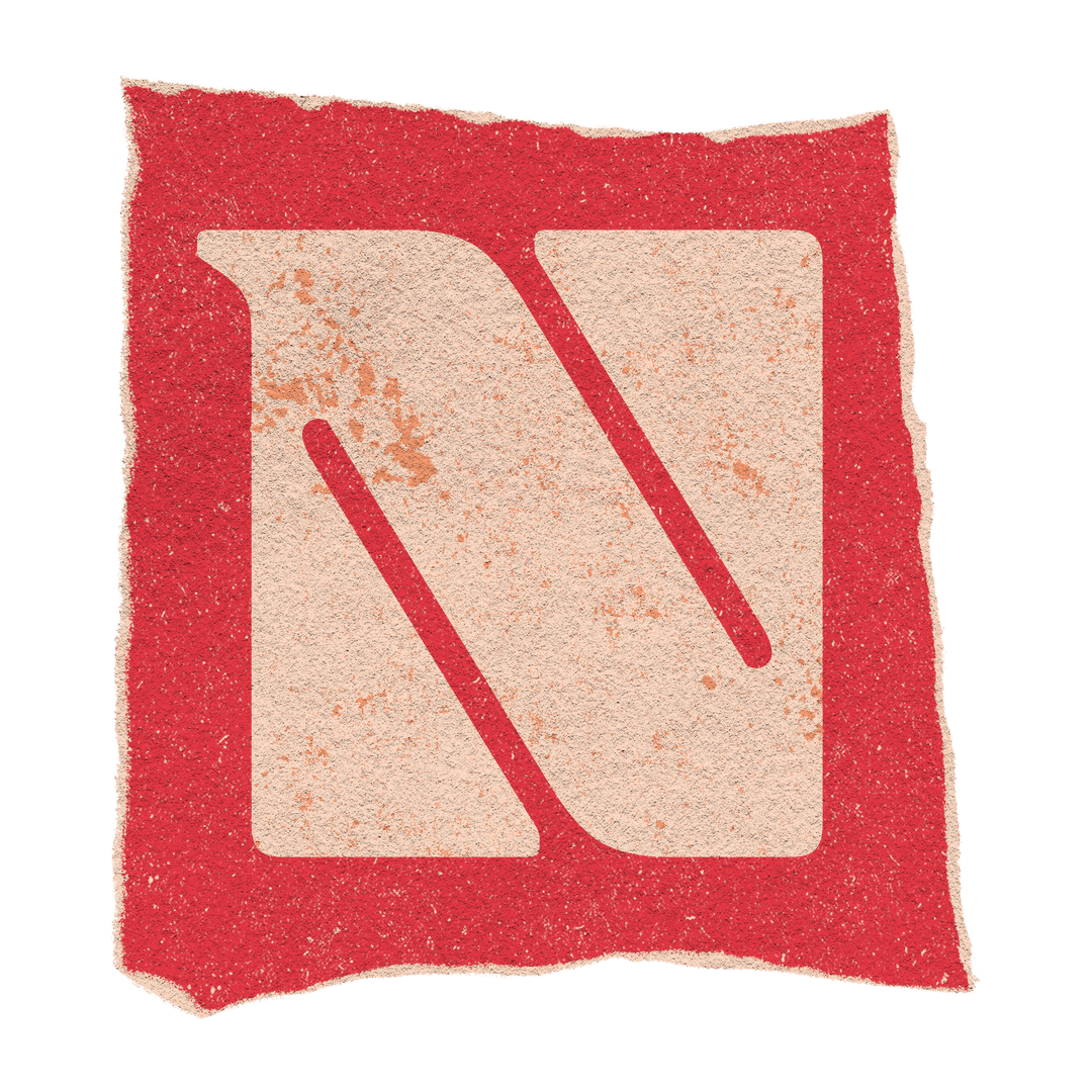 Industrial Geometric Letter N with Gritty Red Texture on Transparent